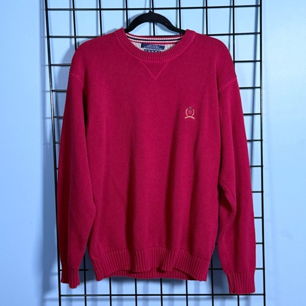 Vintage Tommy Hilfiger‎ Knit Heavy Weight Sweater Mens L Maroon 90s Grandpa